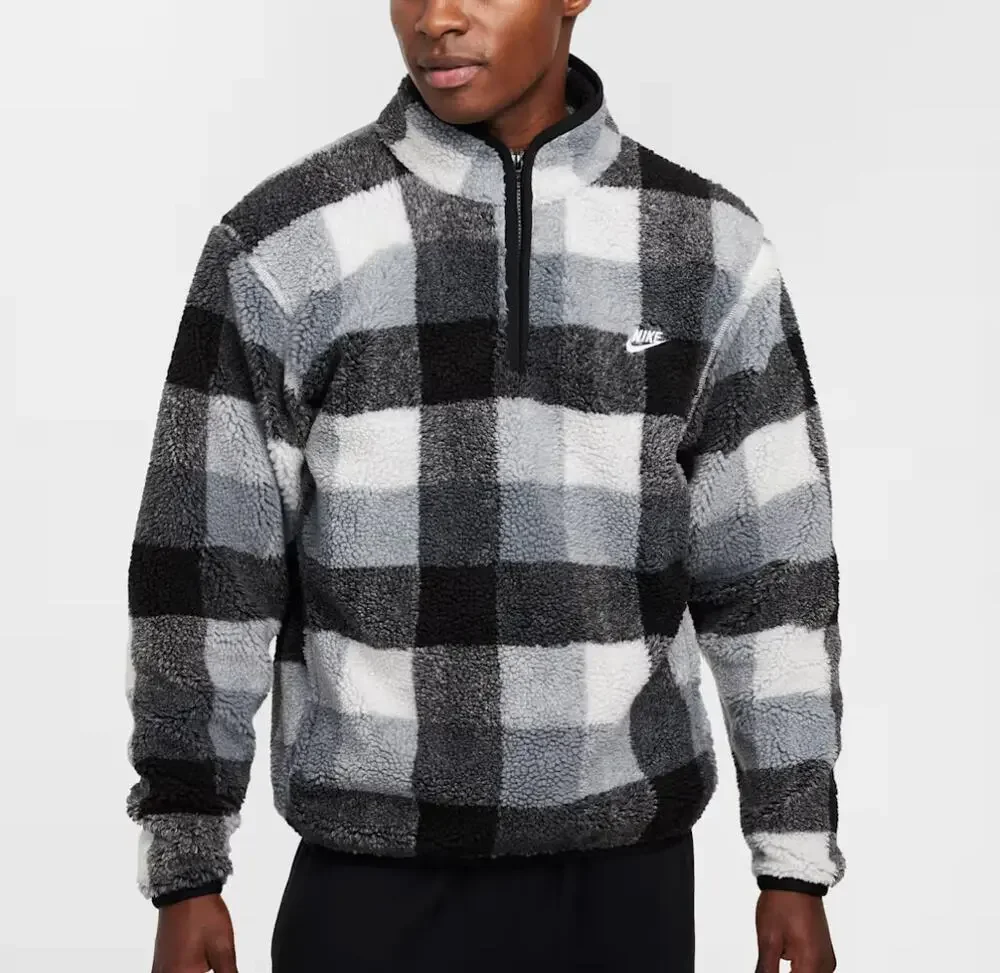 Nike Club Gray Plaid Fleece Men's Winterized Half-Zip NWT Size M